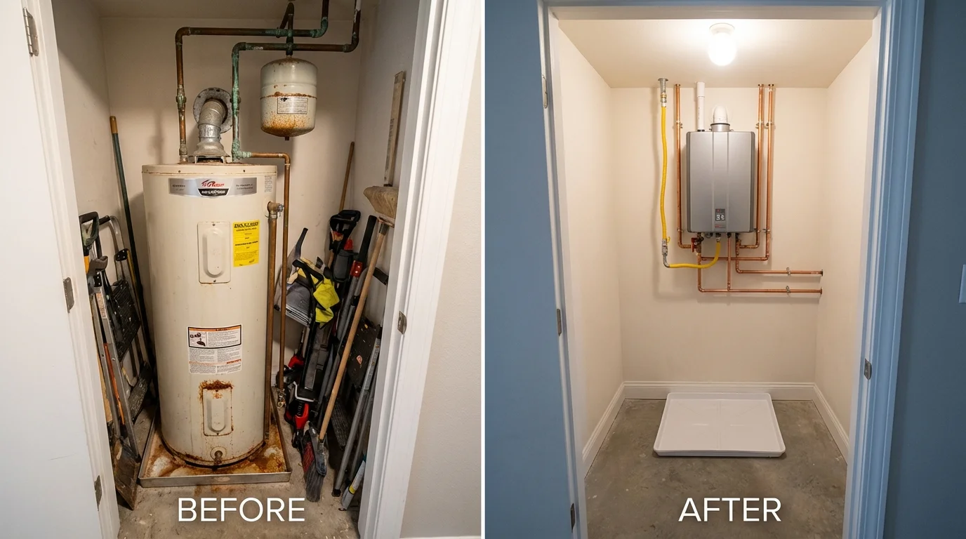 Tank water heater versus wall-mounted tankless unit comparison for Marshall, TX homeowners