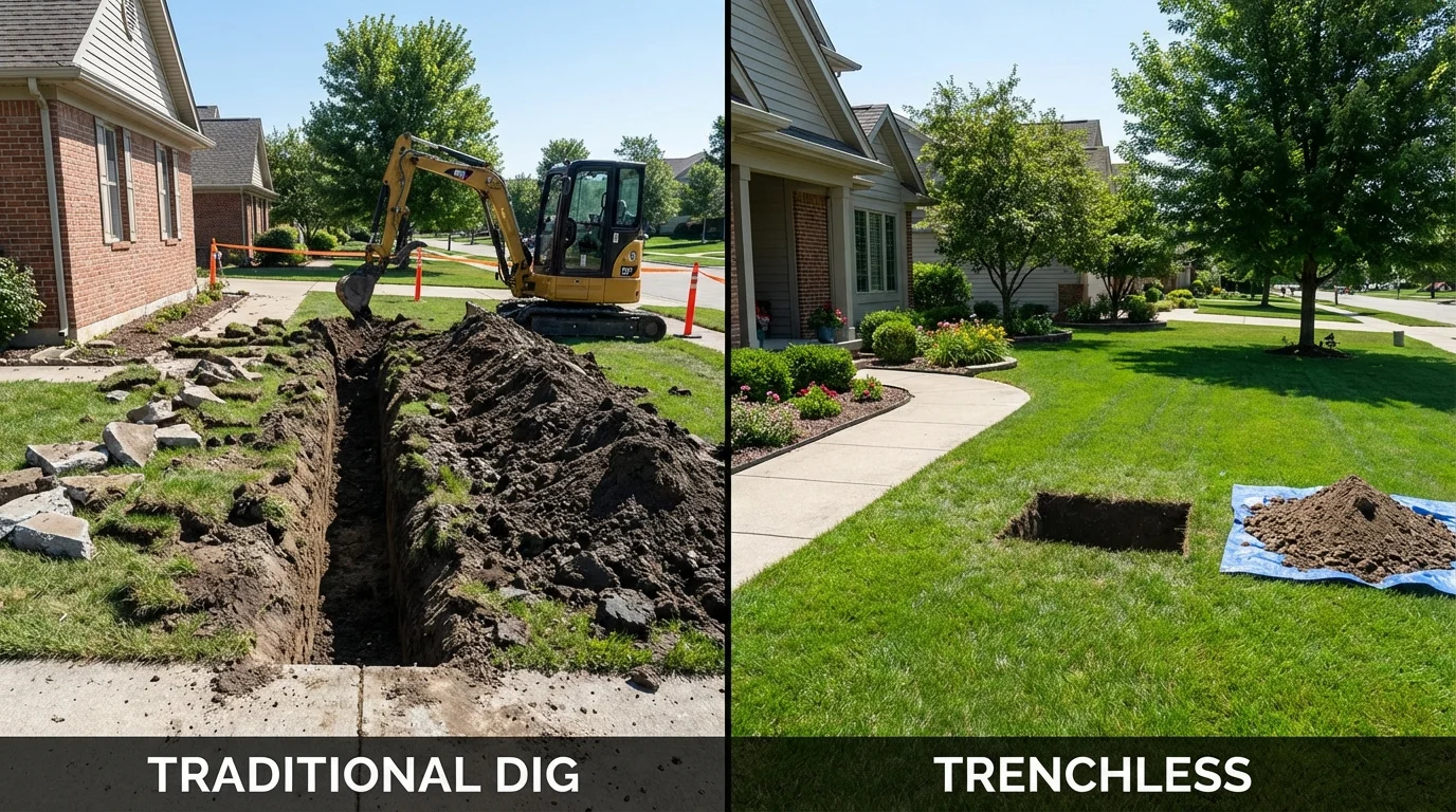 Trenchless sewer repair with minimal yard damage versus traditional excavation in Marshall, TX